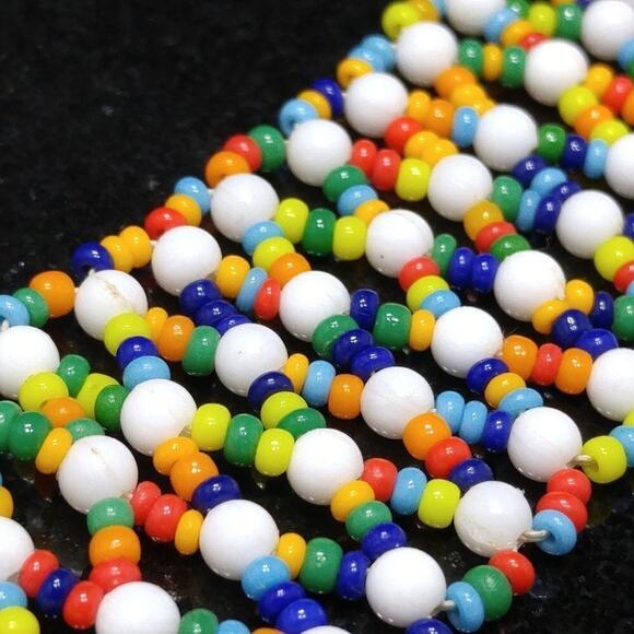 Hong Kong Hand Made Small Beaded Collar Necklace, Boho Seed Beads, 14 1/2 Inches - Picture 2 of 10